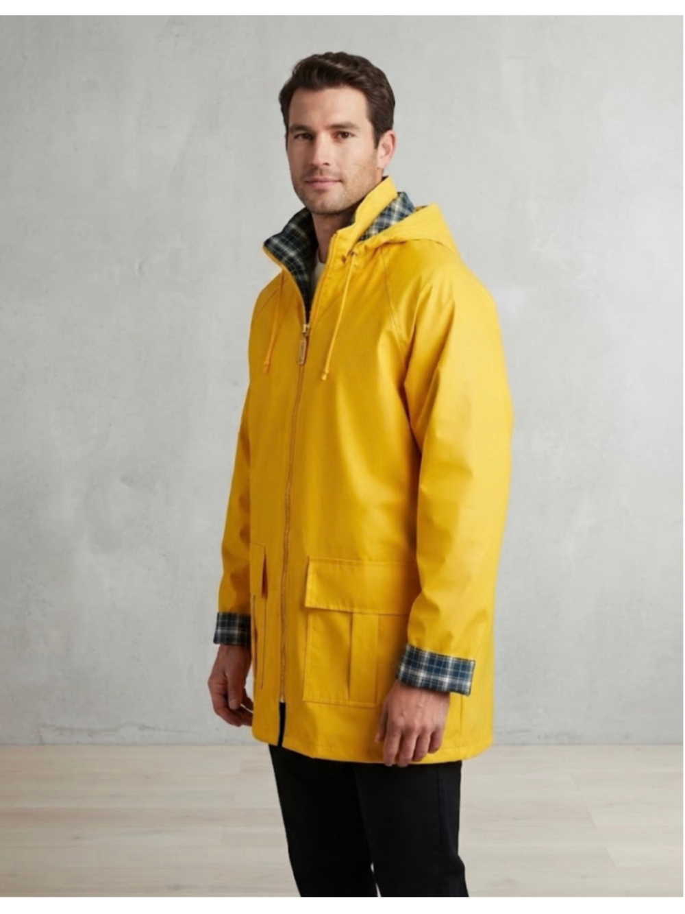 Men's Totes Yellow Plaid Lined Raincoat Jacket Size M